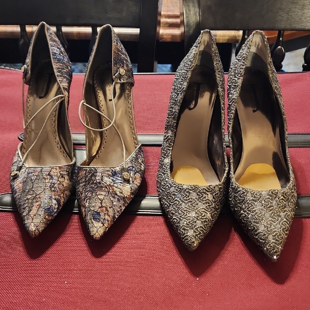 Chic Black and Gray Heels with Pointed Toe and Decorative Details